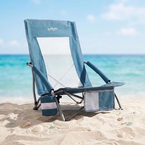 Low folding beach chair - folding,